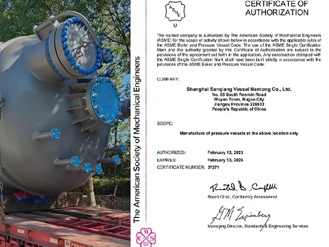 ASME U Stamp certification; first international CCR reactor internals project delivered